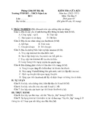 2 Đề kiểm tra Tin học 9 giữa học kì I - Năm học 2022-2023 - Trường PTDTBT THCS Nậm Lúc (Có đáp án + Ma trận)