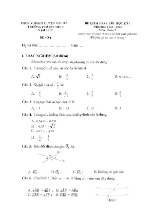2 Đề kiểm tra Toán 7 cuối học kì I - Năm học 2022-2023 - Trường Phổ thông Dân tộc Bán trú THCS Nậm Lúc (Có đáp án + Ma trận)