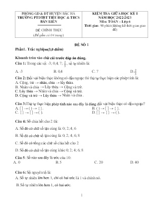 2 Đề kiểm tra Toán Lớp 6 giữa học kì I - Năm học 2022-2023 - Trường Phổ thông Dân tộc Bán trú TH&THCS Bản Liền
