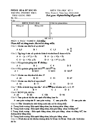 2 Đề kiểm tra Toán Lớp 6 - Học kì I - Năm học 2022-2023 - Trường Phổ thông Dân tộc Bán trú THCS Thải Giàng Phố (Có đáp án + Ma trận)