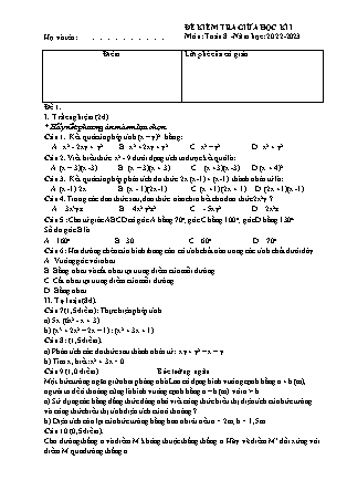 2 Đề kiểm tra Toán Lớp 8 giữa học kì I - Năm học 2022-2023 - Trường THCS Xã Nàn Sán (Có đáp án + Ma trận)