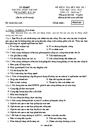 Đề kiểm tra Công nghệ 7 cuối học kì I - Mã đề 001 - Năm học 2022-2023 - Trường PTDT Nội trú THCS&THPT Bắc Hà (Có đáp án + Ma trận)