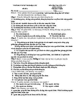 Đề kiểm tra GDCD 6 giữa học kì I - Đề số 2 - Trường Phổ thông Dân tộc Bán trú THCS Nậm Lúc (Có đáp án + Ma trận)