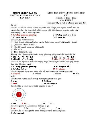 Đề kiểm tra Khoa học tự nhiên Lớp 7 giữa học kì I - Đề 1 - Năm học 2022-2023 - Trường PTDTBT TH&THCS Bản Liền (Có đáp án)