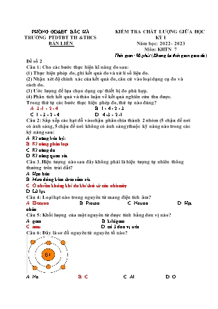 Đề kiểm tra Khoa học tự nhiên Lớp 7 giữa học kì I - Đề 2 - Năm học 2022-2023 - Trường PTDTBT TH&THCS Bản Liền (Có đáp án)