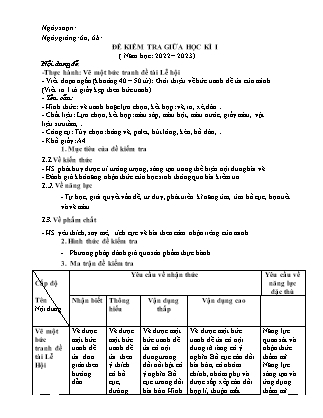 Đề kiểm tra Mĩ thuật 6 giữa học kì I - Năm học 2022-2023 (Có đáp án + Ma trận)