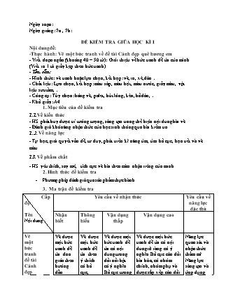 Đề kiểm tra Mĩ thuật 7 giữa học kì I - Năm học 2022-2023