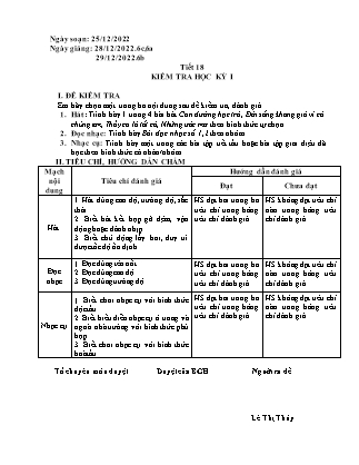 Giáo án Âm nhạc 6 - Tiết 18: Kiểm tra học kì I - Năm học 2022-2023 - Lê Thị Thúy