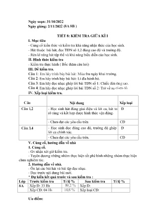 Giáo án Âm nhạc 8 - Tiết 8: Kiểm tra học kì I - Năm học 2022-2023