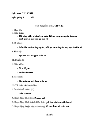 Giáo án Âm nhạc 8 - Tiết 9: Kiểm tra giữa học kì I - Năm học 2022-2023