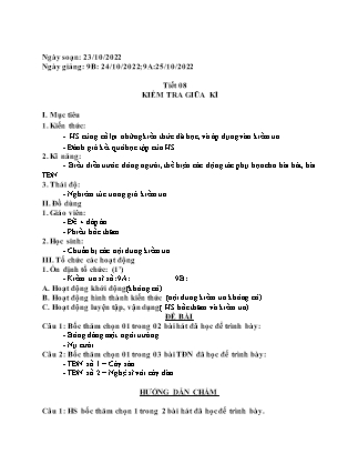 Giáo án Âm nhạc 9 - Tiết 8: Kiểm tra giữa kì - Năm học 2022-2023