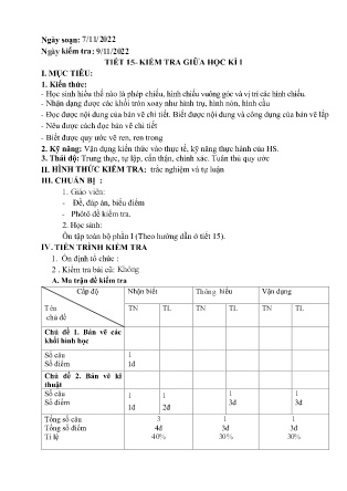 Giáo án Công nghệ 8 - Tiết 15: Kiểm tra giữa học kì I - Năm học 2022-2023 - Đặng Thị Hiền
