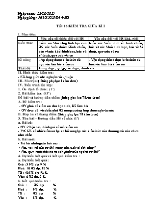 Giáo án Công nghệ 8 - Tiết 16: Kiểm tra giữa kì I - Năm học 2022-2023