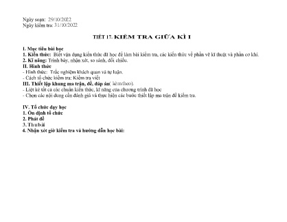 Giáo án Công nghệ 8 - Tiết 17: Kiểm tra giữa kì I - Năm học 2022-2023 - Bùi Văn Muôn