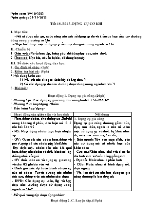 Giáo án Công nghệ 8 - Tiết 18, Bài 3: Dụng cụ cơ khí. Kiểm tra giữa kì I - Năm học 20222-2023 - Trường THCS Bảo Nhai