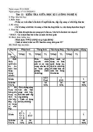 Giáo án Công nghệ 9 - Tiết 11: Kiểm tra giữa kì I - Năm học 2022-2023 - Trường PTDTBT THCS Thải Giàng Phố