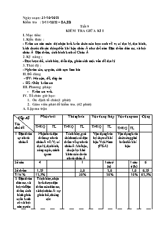 Giáo án Địa lí 8 - Tiết 9: Kiểm tra giữa kì I - Năm học 2022-2023 - Trường Phổ thông Dân tộc Bán trú TH&THCS Bản Liền