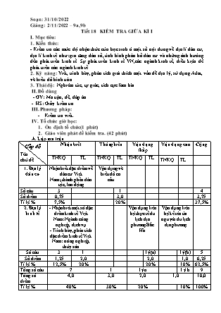 Giáo án Địa lí 9 - Tiết 18: Kiểm tra giữa kì I - Năm học 2022-2023 - Trường Phổ thông Dân tộc Bán trú TH&THCS Bản Liền
