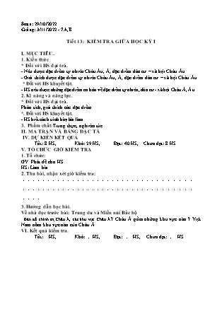 Giáo án Địa lí Lớp 7 - Tiết 13: Kiểm tra giữa học kì I - Năm học 2022-2023