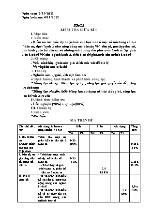 Giáo án Địa lí Lớp 9 - Tiết 18: Kiểm tra giữa kì I - Năm học 2022-2023