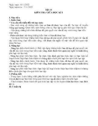 Giáo án GDCD 7 - Tiết 10: Kiểm tra giữa học kì I - Năm học 2022-2023