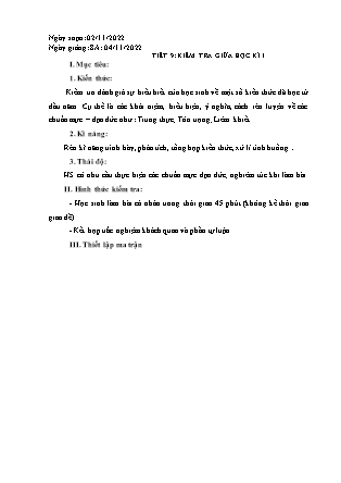 Giáo án GDCD 8 - Tiết 9: Kiểm tra giữa học kì I - Năm học 2022-2023