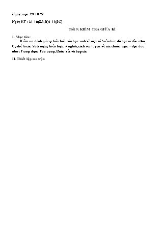 Giáo án GDCD 8 - Tiết 9: Kiểm tra giữa kì I - Năm học 2022-2023