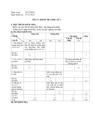 Giáo án GDCD 9 - Tiết 17: Kiểm tra giữa học kì I - Năm học 2022-2023 - Trường PTDTBT THCS Nậm Lúc