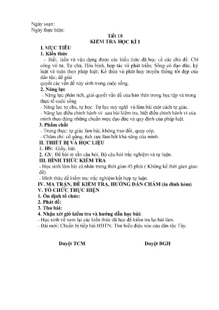 Giáo án GDCD 9 - Tiết 18: Kiểm tra học kì I - Năm học 2022-2023 - Trường Phổ thông Dân tộc Bán trú THCS Nậm Lúc