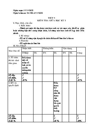 Giáo án GDCD Lớp 9 - Tiết 9: Kiểm tra giữa học kì I - Năm học 2022-2023