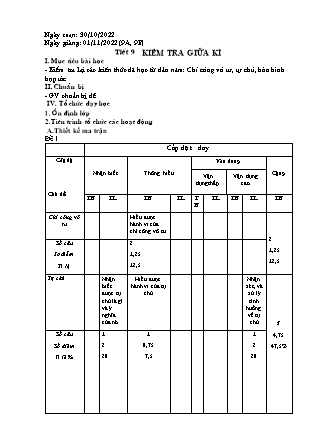 Giáo án GDCD Lớp 9 - Tiết 9: Kiểm tra giữa kì I - Năm học 2022-2023