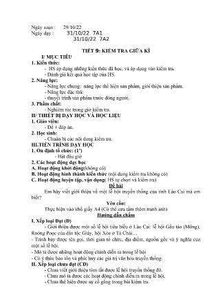 Giáo án Giáo dục địa phương 7 - Tiết 9: Kiểm tra giữa kì I - Năm học 2022-2023