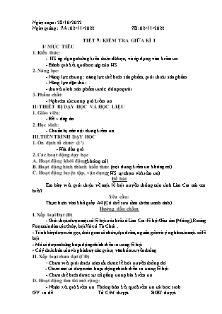 Giáo án Giáo dục địa phương 7 - Tiết 9: Kiểm tra học kì I - Năm học 2022-2023