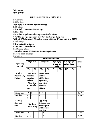 Giáo án Hóa học 8 - Tiết 20: Kiểm tra giữa kì - Năm học 2022-2023
