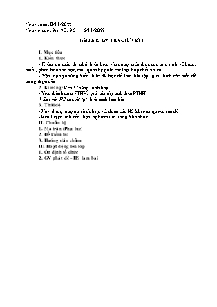 Giáo án Hóa học Lớp 9 - Tiết 22: Kiểm tra giữa kì I - Năm học 2022-2023 - Trường PTDTBT THCS Thải Giàng Phố