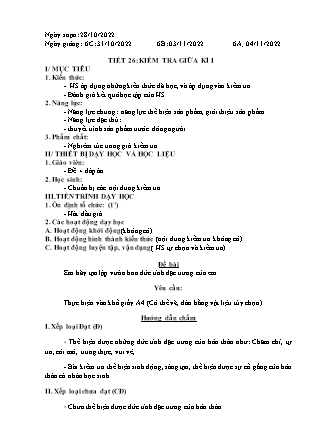 Giáo án Hoạt động trải nghiệm 6 - Tiết 26: Kiểm tra giữa kì I - Năm học 2022-2023