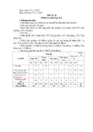 Giáo án Khoa học tự nhiên 7 - Tiết 35+36: Kiểm tra giữa học kì I - Năm học 2022-2023 - Nông Đức Trọng