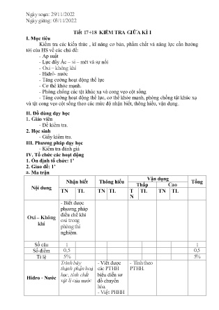 Giáo án Khoa học tự nhiên 8 - Tiết 17+18: Kiểm tra giữa kì I - Năm học 2022-2023 - Vàng Văn Thân