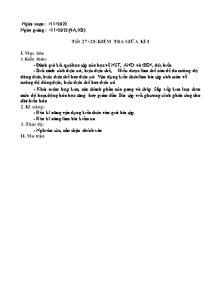 Giáo án Khoa học tự nhiên 9 - Tiết 27+28: Kiểm tra giữa kì I - Năm học 2022-2023
