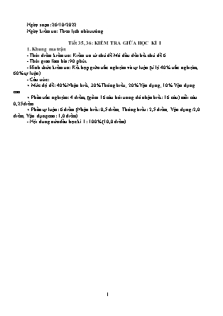 Giáo án Khoa học tự nhiên Lớp 6 - Tiết 35+36: Kiểm tra giữa học kì - Năm học 2022-2023 - Vũ Mạnh Cường