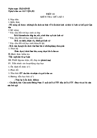 Giáo án Lịch sử 8 - Tiết 18: Kiểm tra giữa kì I - Năm học 2022-2023