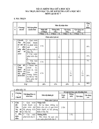 Giáo án Lịch sử Lớp 7 - Tiết 13: Kiểm tra giữa học kì I