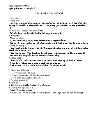 Giáo án Lịch sử Lớp 7 - Tiết 14: Kiểm tra giữa kì I - Năm học 2022-2023