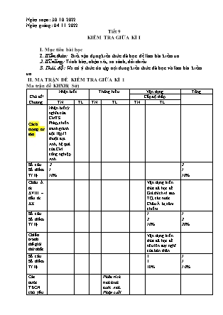 Giáo án Lịch sử Lớp 8 - Tiết 9: Kiểm tra giữa học kì I - Năm học 2022-2023 - Trường THCS Tà Chải