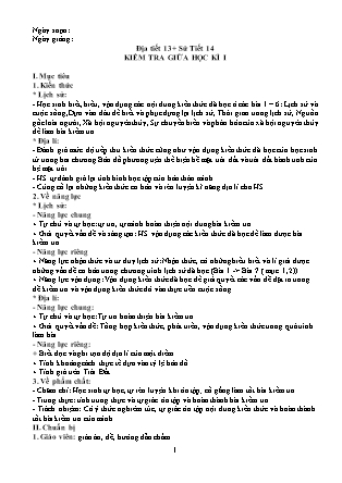 Giáo án Lịch sử và Địa lí 6 - Tiết 13 +14: Kiểm tra giữa học kì I - Năm học 2022-2023