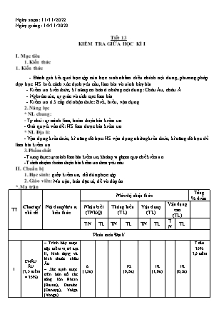 Giáo án Lịch sử và Địa lí 7 - Tiết 13: Kiểm tra giữa học kì I - Năm học 2022-2023