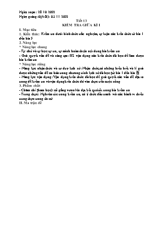Giáo án Lịch sử và Địa lí Lớp 6 - Tiết 13: Kiểm tra giữa kì I - Năm học 2022-2023