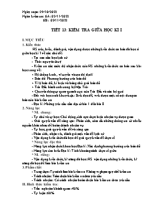 Giáo án Lịch sử và Địa lí Lớp 6 - Tiết 13: Kiểm tra giữa kì I - Năm học 2022-2023 - Trường PTDTBT TH&THCS Bản Liền