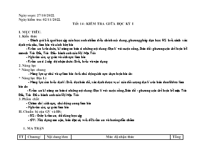 Giáo án Lịch sử và Địa lí Lớp 6 - Tiết 14: Kiểm tra giữa học kì I - Năm học 2022-2023