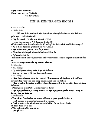 Giáo án Lịch sử và Địa lí Lớp 7 - Tiết 13: Kiểm tra giữa kì I - Năm học 2022-2023 - Trường PTDTBT TH&THCS Bản Liền